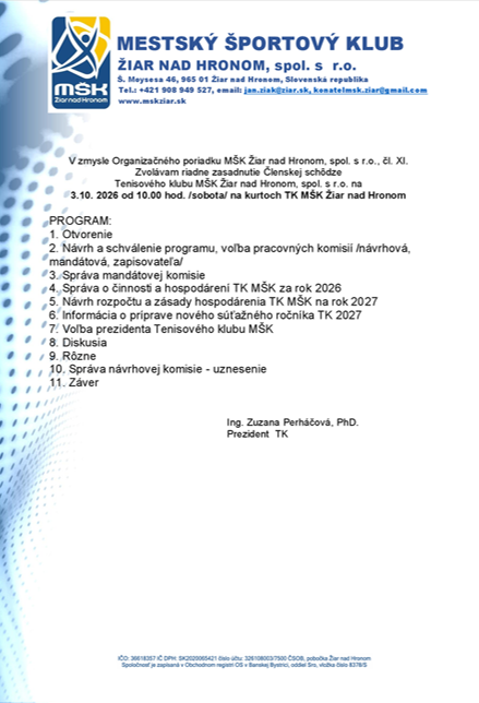 Výročná členská schôdza Tenisový klub  2026